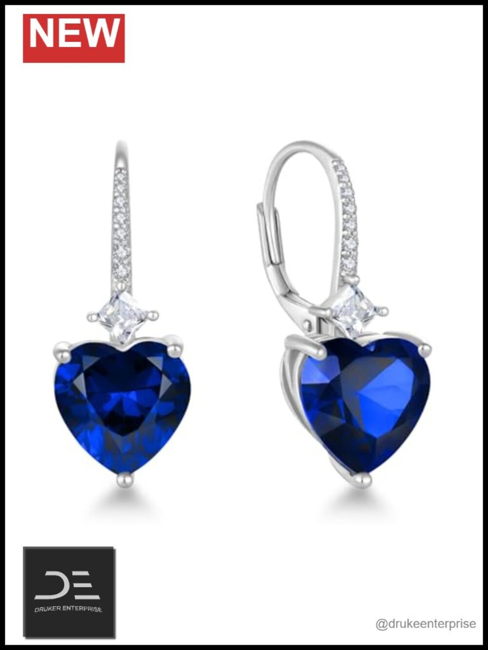925 Sterling Silver Love Heart Birthstone Drop Leverback Earrings